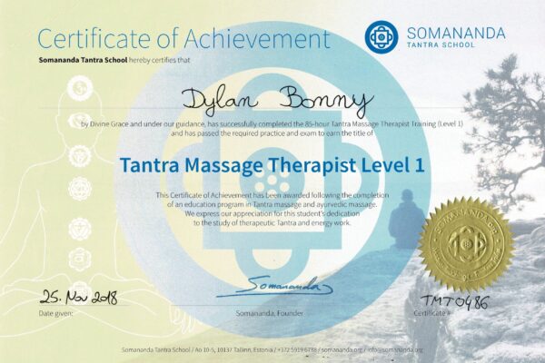 Somananda Massage certificate 2018